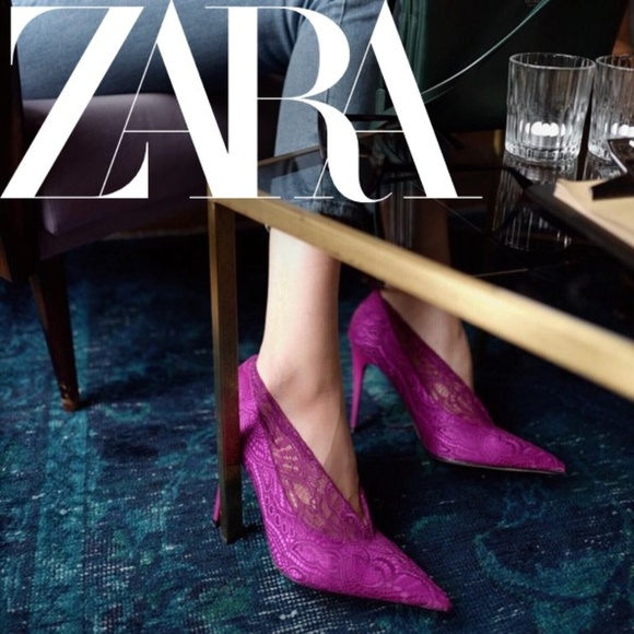 Zara Shoes - NWT Zara Lace Court Shoes Plum Stiletto Heels 37